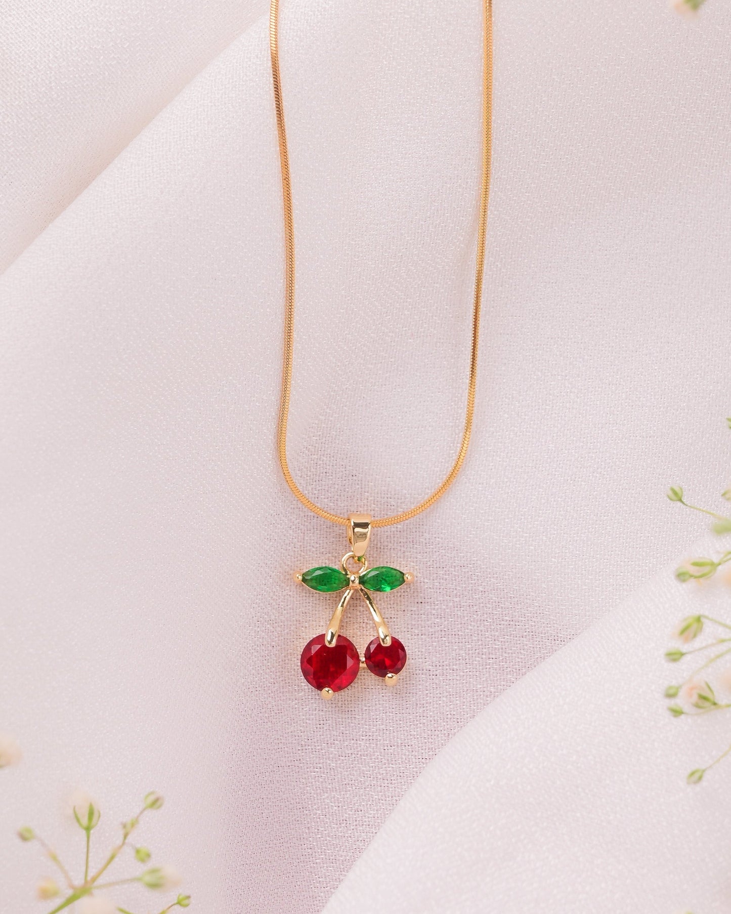 Red Cherry Bloom Pendant Necklace