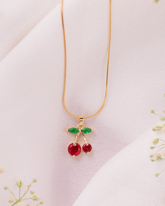 Red Cherry Bloom Pendant Necklace