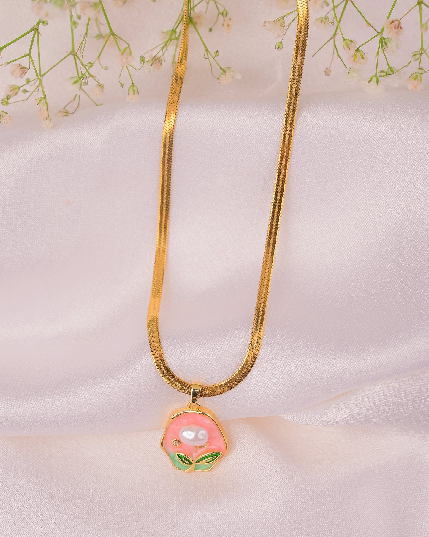 Golden Pearl Flower Necklace