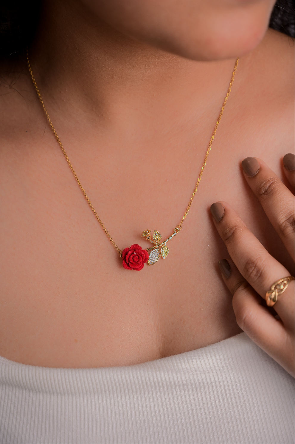 Zircon Blossom Gold Pendant Necklace