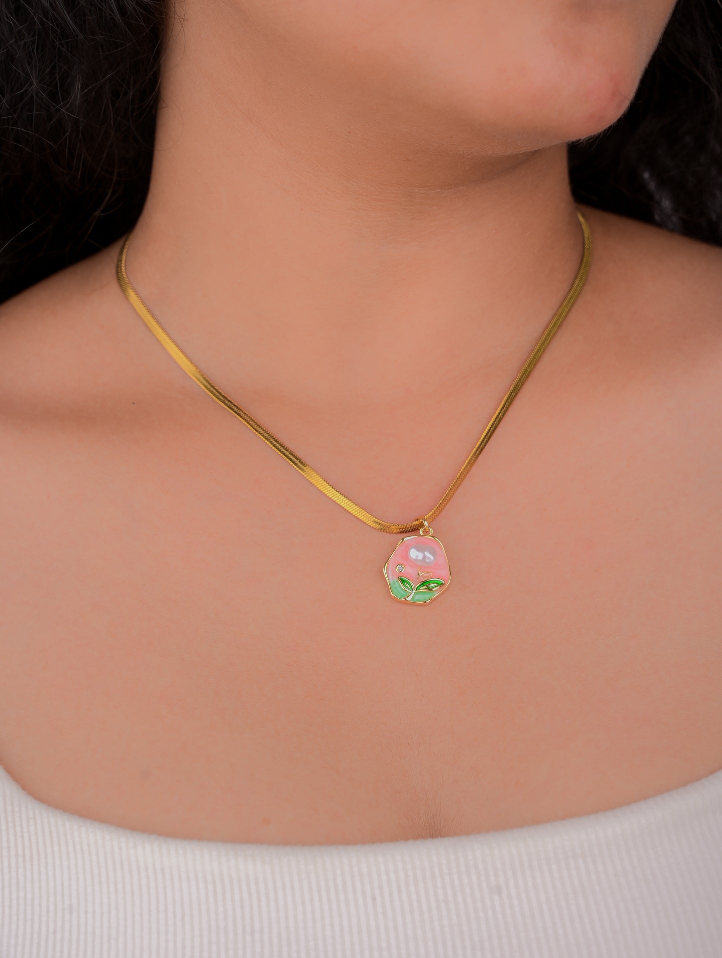 Golden Pearl Flower Necklace