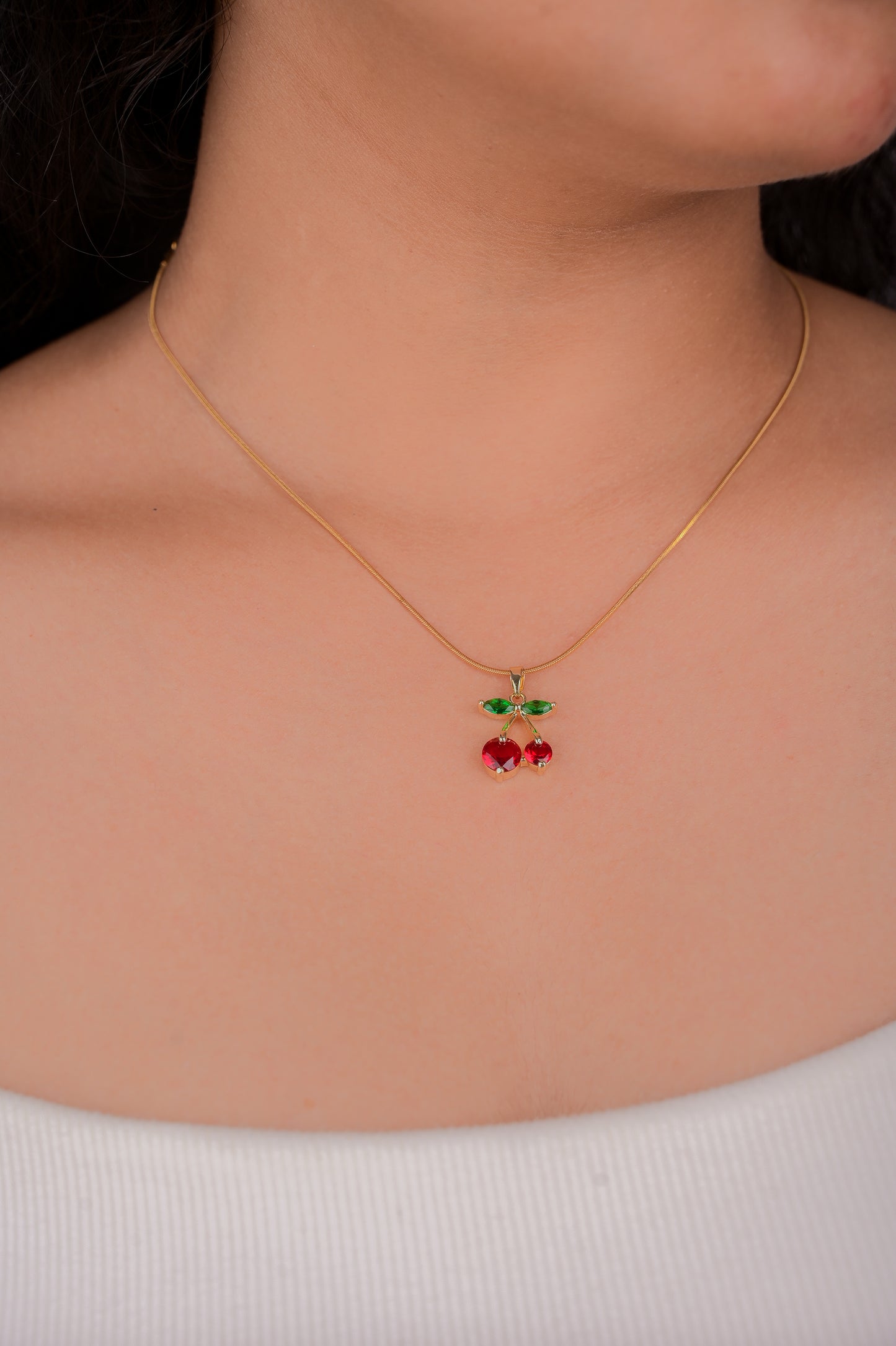 Red Cherry Bloom Pendant Necklace